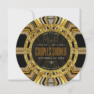 Invitation Scifi Gold Art Déco Chic Glamor Couples Douche