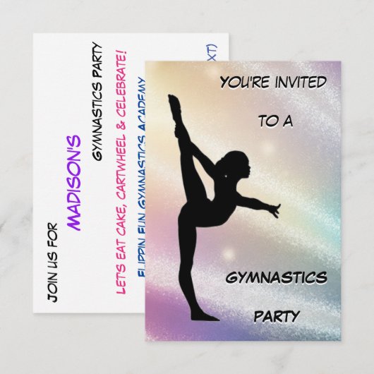 Invitation scintillante pour une fête de gymnastiq (Devant / Derrière)