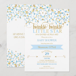 Invitation Scintille Petite Étoile Or & Bleu Bébé