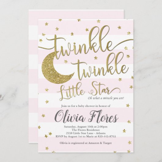 Invitation Scintillement peu d'invitation de baby shower de (Devant / Derrière)