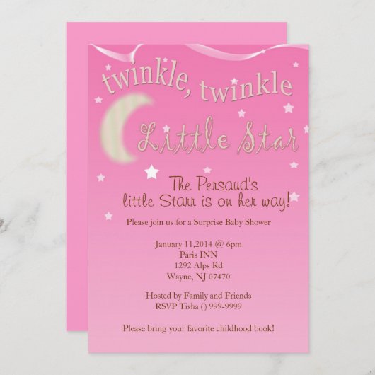 Invitation Scintillement, scintillement, peu d'étoile (Devant / Derrière)