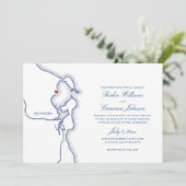 Invitation Scituate Harbour MA Map Elégant Mariage bleu marin (Debout devant)