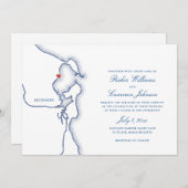 Invitation Scituate Harbour MA Map Elégant Mariage bleu marin (Devant / Derrière)