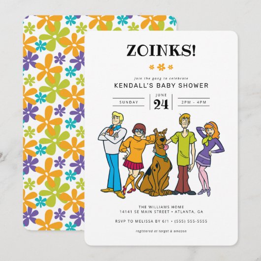 Invitation Scooby-Doo et le Baby shower Super de Gang (Devant / Derrière)
