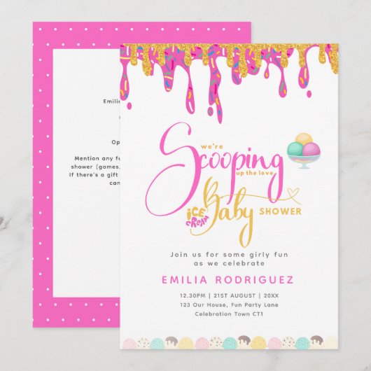 Invitation Scoopup Love Glace Baby Girl Douche (Devant / Derrière)
