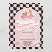 Invitation Scooter Pink Young Wild et trois 3e anniversaire (Devant / Derrière)