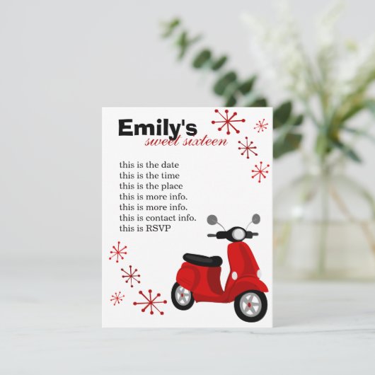 Invitation Scooter rouge (Debout devant)