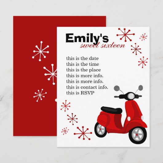 Invitation Scooter rouge (Devant / Derrière)