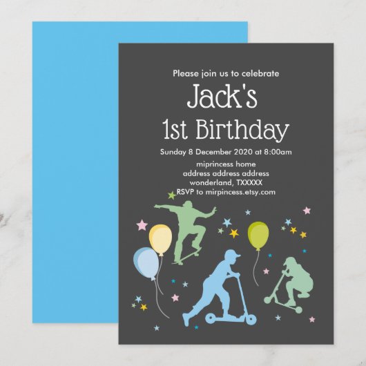 Invitation Scooters, Vélos, Skateboards, chevaucher (Devant / Derrière)