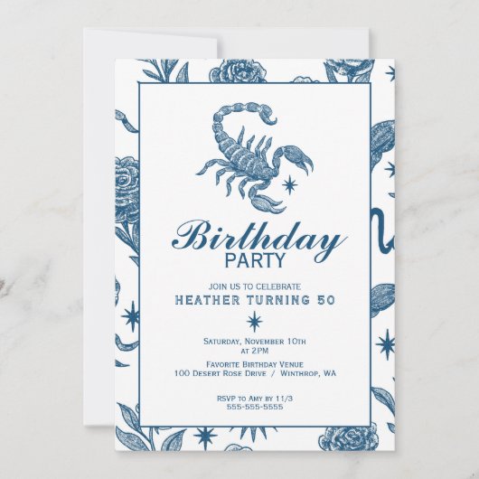 Invitation Scorpio Birthday Elegant Toile Scorpions Celestial (Devant)