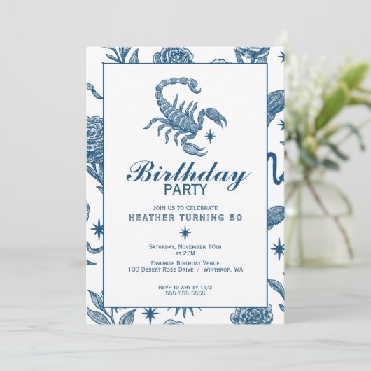 Invitation Scorpio Birthday Elegant Toile Scorpions Celestial (Debout devant)