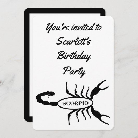 Invitation Scorpio Black Scorpion Star Sign Custom Anniversai (Devant / Derrière)