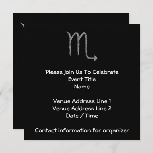 Invitation Scorpio. Signe d'astrologie zodiaque.Noir. (Devant / Derrière)