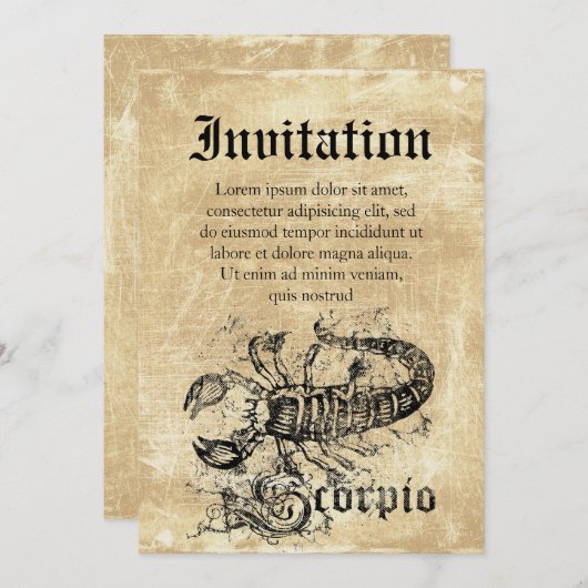 Invitation Scorpio Vintage (Devant / Derrière)