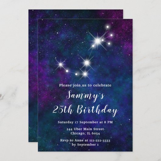 Invitation Scorpio Zodiac Constellation fête d'anniversaire (Devant / Derrière)