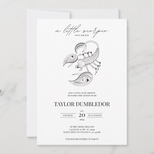 Invitation Scorpio Zodiac Star Sign Astrologie Baby shower (Devant)