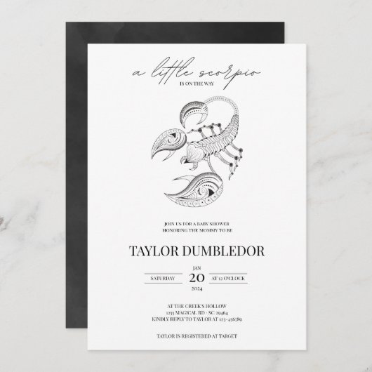 Invitation Scorpio Zodiac Star Sign Astrologie Baby shower (Devant / Derrière)