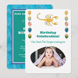 Invitation Scorpion 1er Anniversaire Photo Impressionniste Or