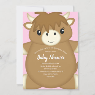 Invitation Scottish Highland Baby shower de vache rose