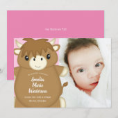 Invitation Scottish Highland Baby shower de vache rose (Devant / Derrière)