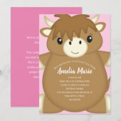 Invitation Scottish Highland Cow fête d'anniversaire rose (Devant / Derrière)