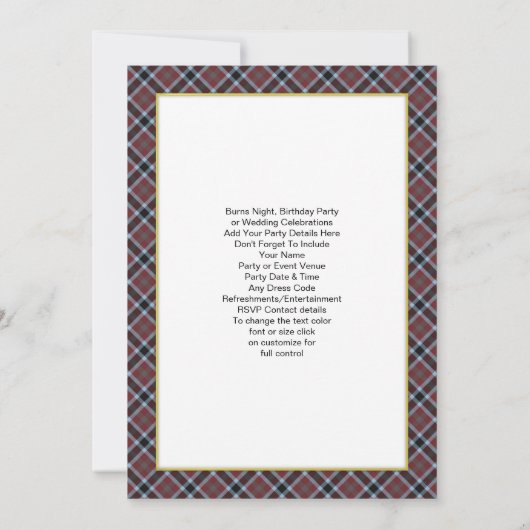 Invitation Scottish Tartan Clan Plaid Personnalisé Party Invi (Dos)