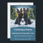 Invitation Scottish Terriers et Snowman Christmas Party<br><div class="desc">Donnez le ton pour une fête festive avec cette invitation charmante, mettant en vedette deux adorables Scottish Terriers dans une scène hivernale enneigée. La paire joueuse est assise à côté d'un bonhomme de neige gai, avec le soleil couchant derrière des arbres enneigés et jetant une lueur dorée sur le paysage....</div>