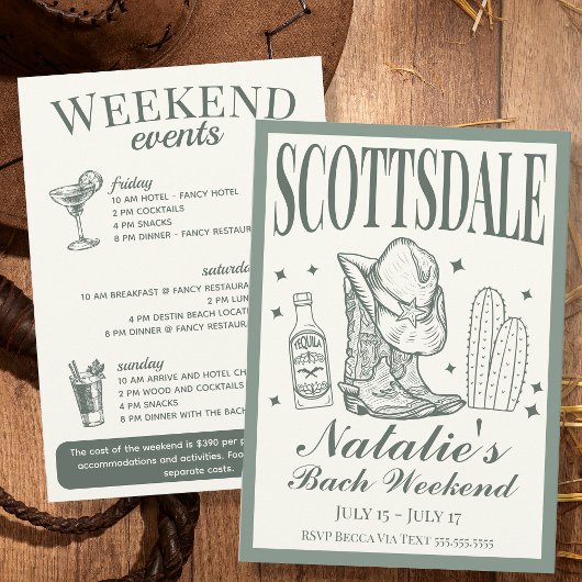Invitation Scottsdale Bachelorette Social Cocktail Itinéraire