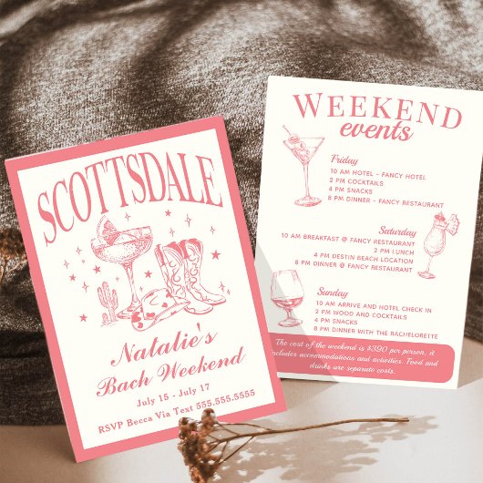 Invitation Scottsdale Bachelorette Social Cocktail Itinéraire