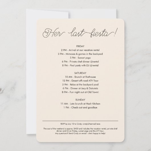 Invitation Scottsdale devant le voile Desert Bachelorette (Dos)