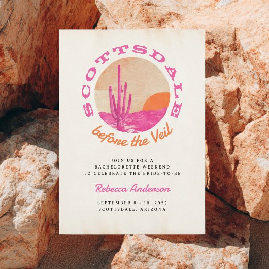 Invitation Scottsdale Retro Vintage Pink Orange Bachelorette