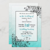 Invitation Scratchy Turquoise et noir Script de mariage Invit (Devant / Derrière)