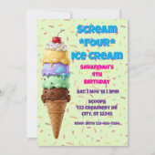 Invitation Scream FOUR Ice Cream, 4th Birthday  (Devant)