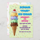 Invitation Scream FOUR Ice Cream, 4th Birthday  (Devant / Derrière)