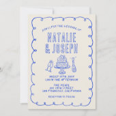 Invitation Scribble à main Quirky Retro Mariage photo (Devant)