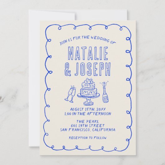 Invitation Scribble à main Quirky Retro Mariage photo (Devant)
