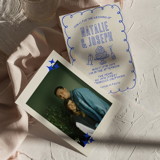 Invitation Scribble à main Quirky Retro Mariage photo
