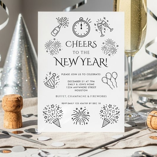 Invitation Scribble Doodles Cheers to New Year Party