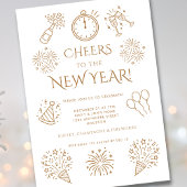 Invitation Scribble Doodles Gold Cheers to New Year Party