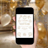 Invitation Scribble Doodles Gold Cheers to New Year Party