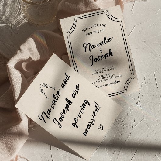 Invitation Scribble écrit à la main Unique moderne Mariage or