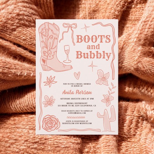 Invitation Scribbles en terre cuite bottes bulle douche nupti