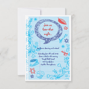 Invitation SCRIBBLES sur NOTEPAPER Bat Bat mitzvah Party Card