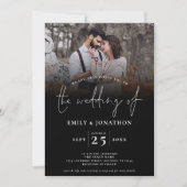 Invitation Script 2 Photos superposer QR Code Mariage noir (Devant)