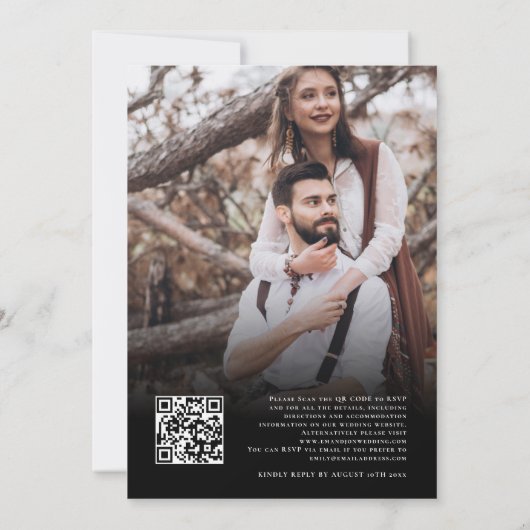 Invitation Script 2 Photos superposer QR Code Mariage noir (Dos)