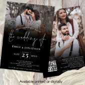 Invitation Script 2 Photos superposer QR Code Mariage noir