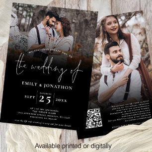 Invitation Script 2 Photos superposer QR Code Mariage noir