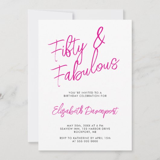 Invitation Script 50 and Fabulous Black and Pink Birthday (Devant)
