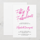 Invitation Script 50 and Fabulous Black and Pink Birthday (Devant / Derrière)