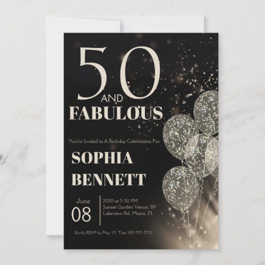 Invitation Script 50 ans et Fabuleux Fête d'anniversaire de c (Devant)